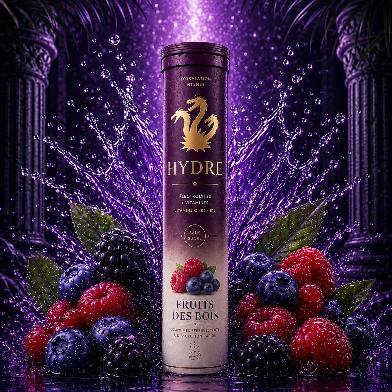Tube Hydre Fruits des bois entouré de framboises, mûres et myrtilles
