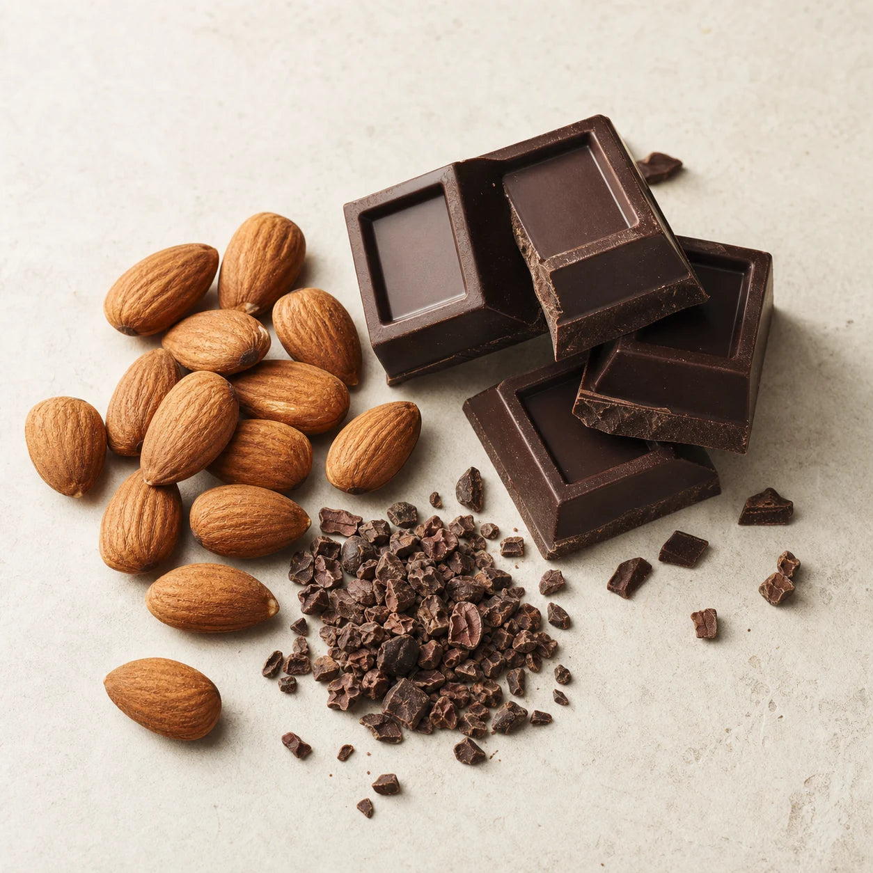 Amandes, cacao et chocolat noir