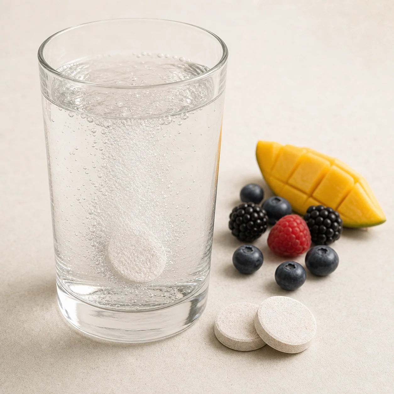 Pastilles Hydre dans un verre d'eau