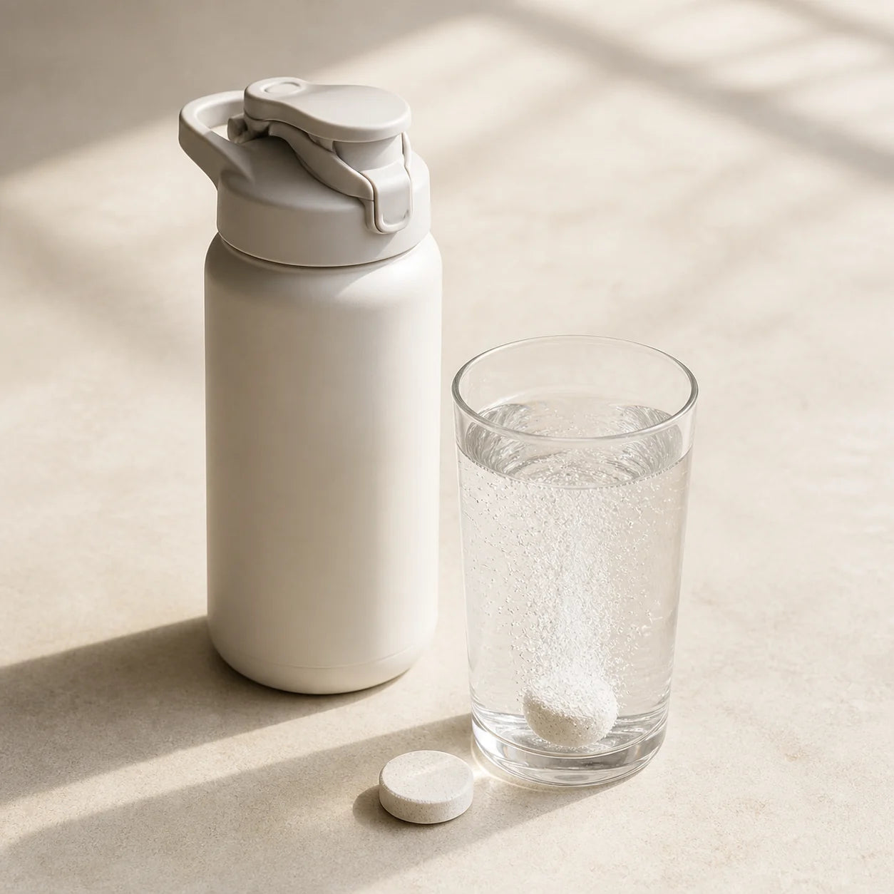 Gourde et verre avant l'effort